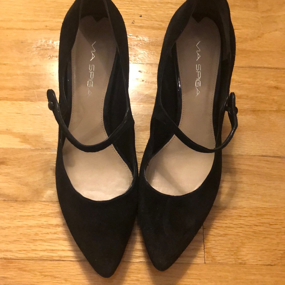 Via Spiga Black Suede Mary Jane Pumps size 7.5